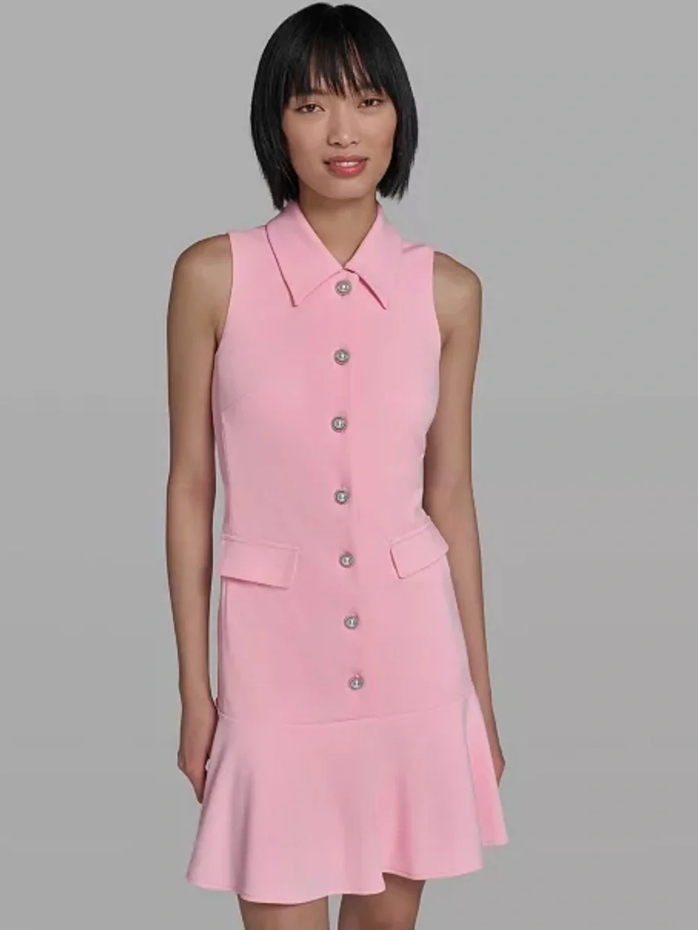 Karl Lagerfeld Pink Sleeveless Midi Dress with Button Front - Picture 2 of 9